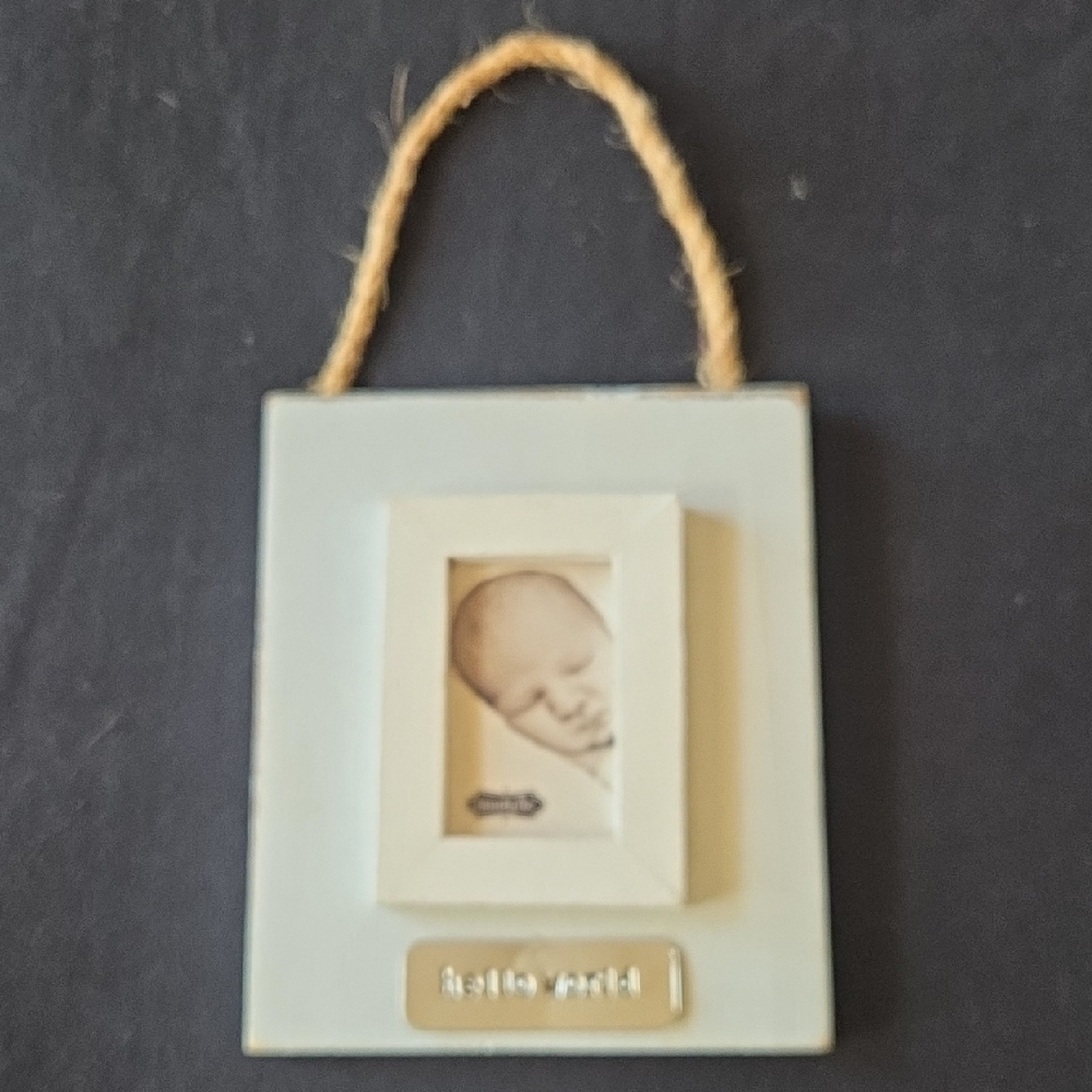 Mud Pie Hello World Wood Hanging Photo Frame Light Blue